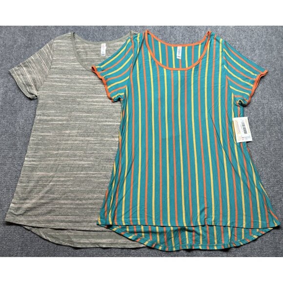LulaRoe Lot of 2 Classic T-Shirt Womens L Multicolor Striped Short Sleeve New - Picture 1 of 7